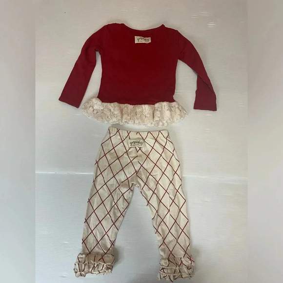 Persnickety Ruffle Red Striped Pant And Red Lou Lou Peplum Top Set SZ 12-24 Mon - Picture 5 of 6